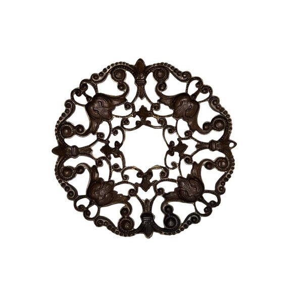 6 Large Filigree Ornate Wreath Pendant Finding Stamping Antique Bronze Tone - Picture 3 of 4